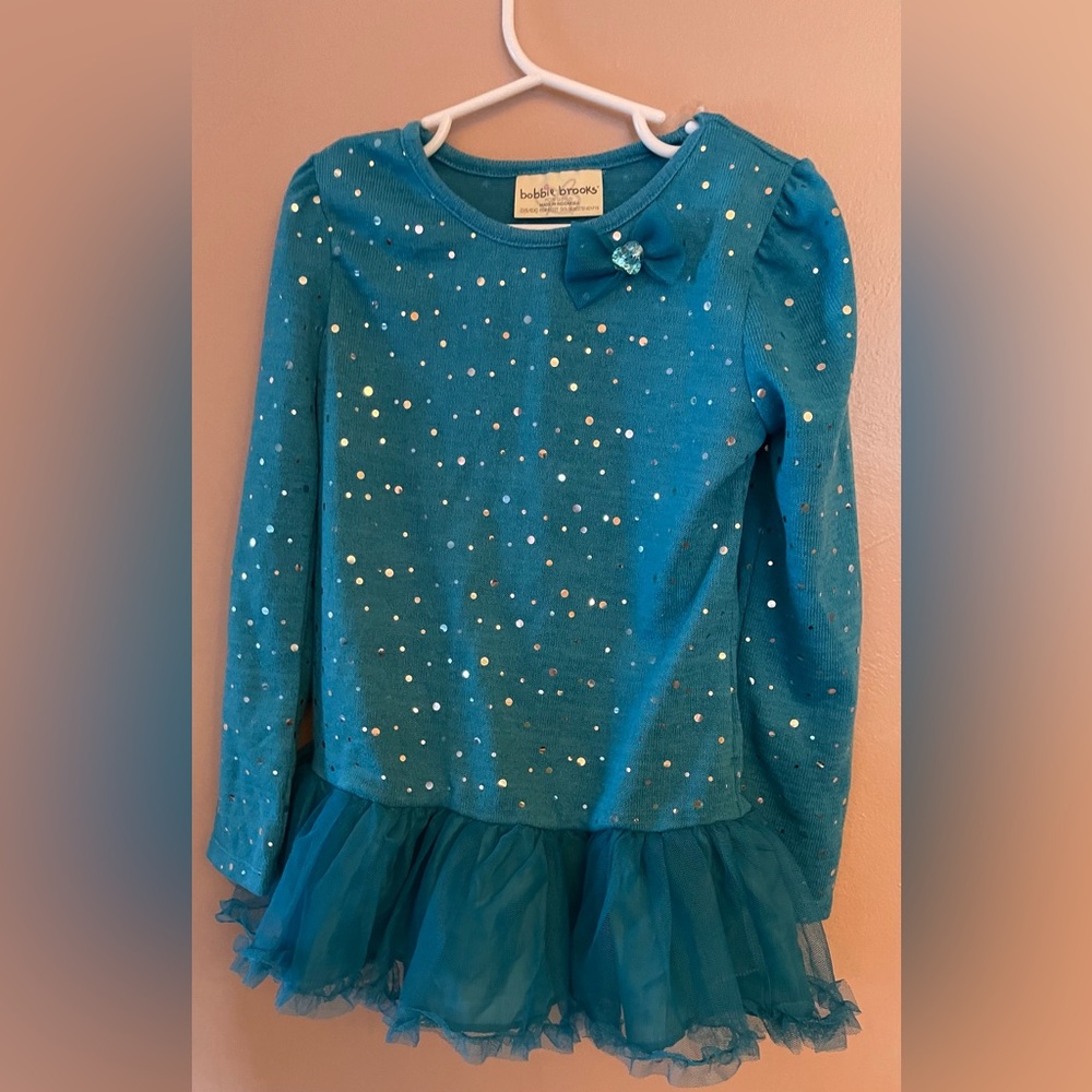 Teal ruffle girls outfit size S 6-6x .